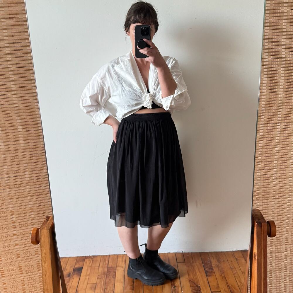 DKNY Black Silk Gathered Knee-Length Ballet Skirt